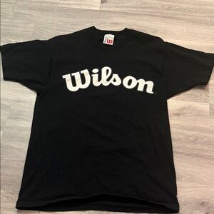 Vintage 1990s Wilson Men's Black Tee with White Logo